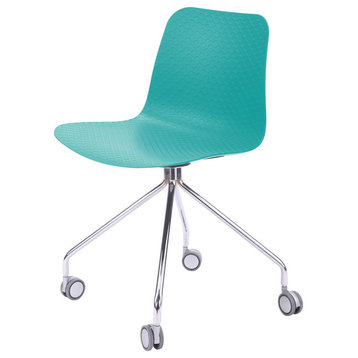 Hebe Series Office Chairs Molded Seat With Chrome Wheel Leg, Set of 2, Turquoise