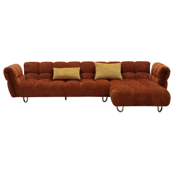 Jacinda Modern Burnt Orange Fabric Sectional Sofa, Right Hand Facing Chaise