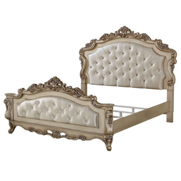 ACME Gorsedd Queen Bed, Fabric and Golden Ivory