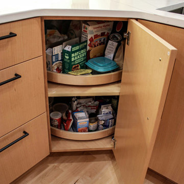 Two Tone Contemporary Euro Beech Wood and White Cabinetry Kitchen