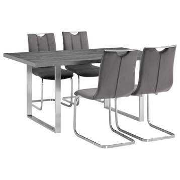 Fenton and Gray Pacific 5-Piece Dining Set, Black Matte Powder Coating, Gray Fabric and Stainless Steel Table