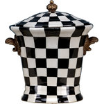 Danny's Fine Porcelain - Porcelain Lidded Box - porcelain lidded box - black and white square with bronze accents 9L X 7W X 10H