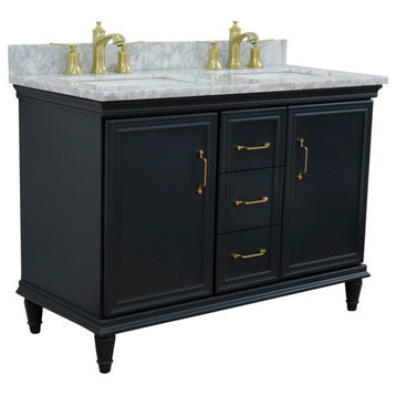 49" Double Vanity, Dark Gray Finish With White Carrara And Rectangle Sink