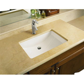 Contemporary Bathroom Sink, Under Mount Design With Overflow Drain, White