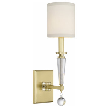 Paxton 1 Light Wall Mount in Antique Gold with White Silk Shade