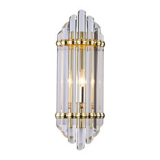 Gold Frame, Clear Glass Rod Wall Sconce