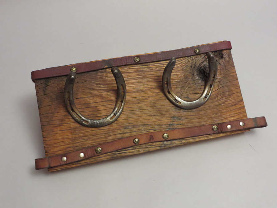 HorseShoe Rack. Reclaimed Oak, Shoes & Leather.