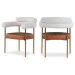 Meridian Furniture - Blake Upholstered Dining Chair,Cognac, Leather/Fabric, Brushed Brass, Set of 2 - Comfort comes to mealtime with this Blake boucle fabric and vegan leather dining chair. This lovely chair is just the right choice for your modern dining room, with its curved back that cradles you in comfort while you wine and dine the night away. A thickly padded soft lack vegan leather seat lends this chair a sleek, upscale look while ensuring its ongoing performance and beauty. The chair's brushed brass finish protects its all-metal iron frame.