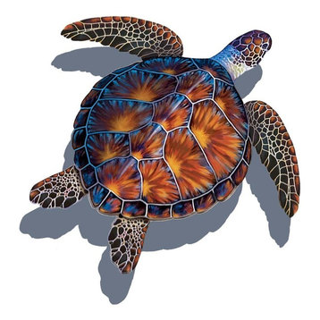 Sea Turtle Porcelain Swimming Pool Mosaic 11"x11" with shadow, Brown