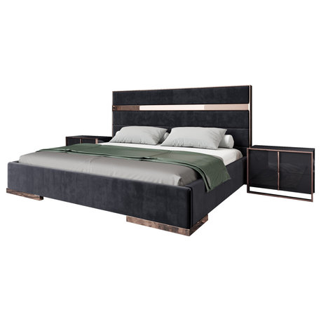 Modrest Cartier Black + Rose Gold Bed + Nightstands, Eastern King
