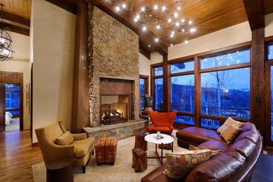 Example of an arts and crafts living room design in Denver