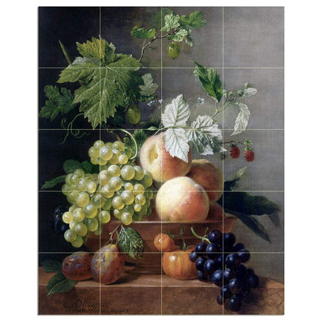 Tile Mural STILL LIFE OF GRAPESPEACHES IN A Backsplash Four Inch Marble