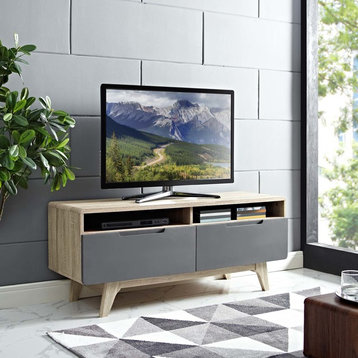 Modern Media TV Stand Console Table, Wood, Gray Natural