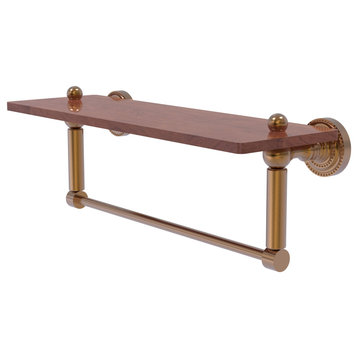 Dottingham 16" Solid Wood Shelf with Towel Bar, Brushed Bronze