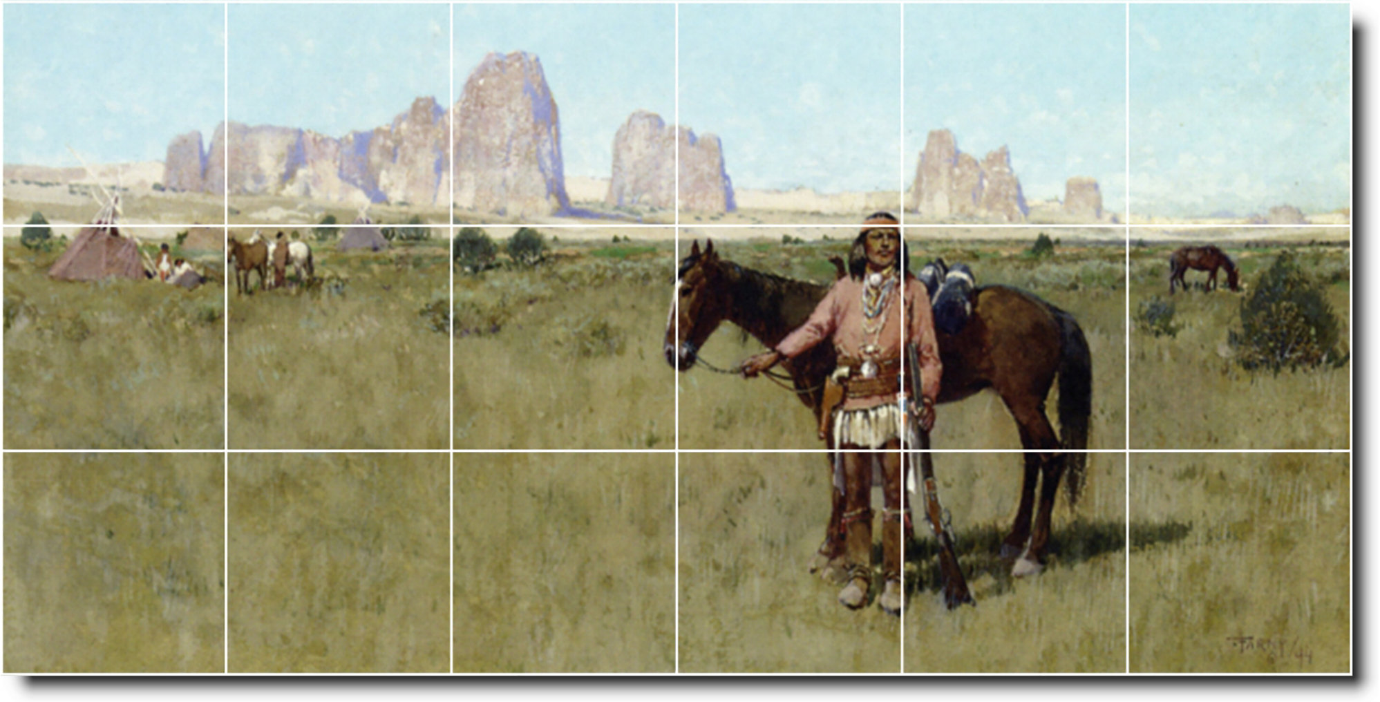 Western Tile Henry Farny Western Painting Ceramic Tile Mural #100, 25.5