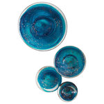 Global Views - Set of 4 Glass Wall Mushrooms, Blue - This interesting take on wall art is made from hand blown glass with metallic granilla embedded in the glass. A hidden disk with security hardware screw is used for easy and secure installation. Each piece is handmade, so size, color, and consistency may vary slightly. Sold as a set of 4.