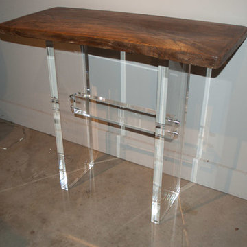 Custom Wood Top Console w/ Acrylic Slab Base