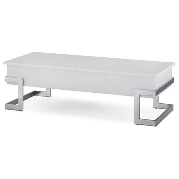 Modern Coffee Table, Unique Design With Chrome Frame & Rectangular White Top