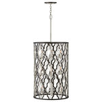HInkley - Hinkley Portico Large Open Frame Drum Pendant, Glacial - The Portico family highlights the medallion, a classic design element, by fusing this antique pattern with on-trend mixed metal finishes in Glacial and Metallic Matte Bronze to reveal a modern symmetry. Delicate crystal candle cups, an elegantly tapered center column and two-tone canopy ensure refined details emanate throughout Portico's sophisticated design.