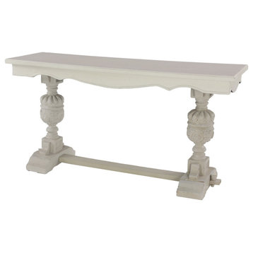 Traditional Console Table, Unique Columns Support & Large Top With Curvy Front