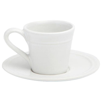 Ariana White Stoneware Dinnerware, Espresso Cups and Saucer, Set of 4