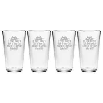 "Talk To Your Cat" Pint Glasses, Set of 4