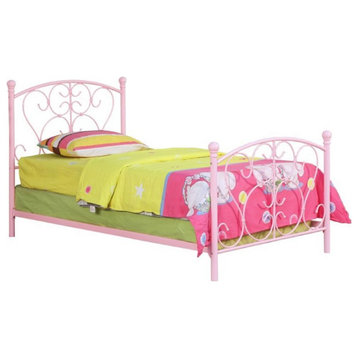 Furniture of America Aubrey Novelty Metal Twin Panel Bed in Pink