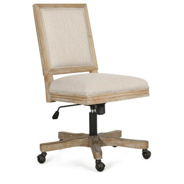 Rustic Office Chair, Rubberwood Frame With Square Seat, Beige/Natural