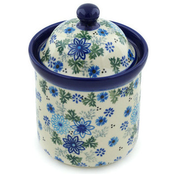 Polish Pottery 6" Stoneware Jar With Lid Hand-Decorated Design