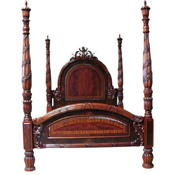 New Queen Poster Bed  Opulent Carved Crest
