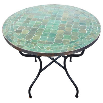 32" Tamegrout Green Moroccan Mosaic Table, Choose Your Base Height