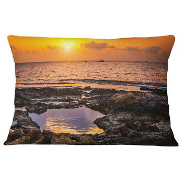 Colorful Rocky Coast at Sunset Oversized Beach Throw Pillow, 12"x20"
