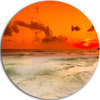 Orange Sky And Wide Sandy Beach, Seashore Round Metal Wall Art, 38"