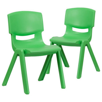 Flash Furniture 15.5" Plastic Stackable School Chair in Green (Set of 2)