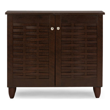 Winda and 2-Door Dark Brown Wooden Entryway Shoes Storage Cabinet