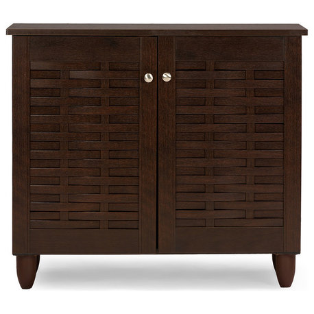 Winda and 2-Door Dark Brown Wooden Entryway Shoes Storage Cabinet