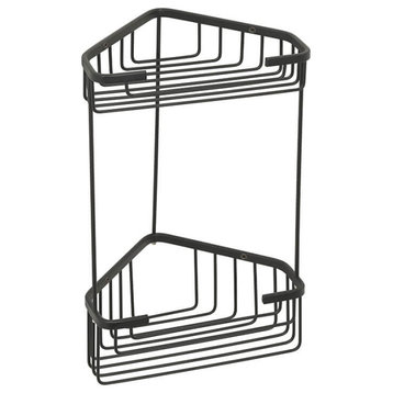 Matte Black Wire Corner Double Shower Basket, 13"H