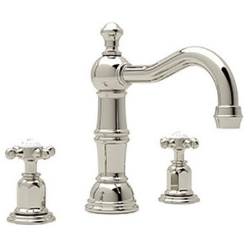 Rohl Perrin and Rowe Widespread Bathroom Faucet, Cross Handles, Polished Nickel