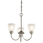 Kichler Lighting - Kichler Lighting 43637NIL18 Jolie - 18" 30W 3 LED Mini Chandelier - Enjoy the splendor of this Brushed Nickel 3 light LED mini chandelier from the refreshing Jolie Collection. The clean lines are beautifully accented by satin etched glass. Jolie is the perfect transitional style for a variety of homes.  Canopy Included: TRUE  Shade Included: TRUE  Canopy Diameter: 5.00  Dimable: TRUE  Color Temperature:   Lumens:   CRI: 92Jolie 18" 30W 3 LED Mini Chandelier Brushed Nickel Satin Etched Glass *UL Approved: YES  *Energy Star Qualified: YES *ADA Certified: n/a  *Number of Lights: Lamp: 3-*Wattage:10w A19 LED bulb(s) *Bulb Included:Yes *Bulb Type:A19 LED *Finish Type:Brushed Nickel