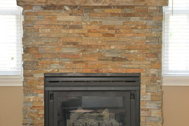 Custom Reclaimed Lumber and Fireplace in Living Room