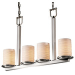 Justice Design Group - Limoges Dakota Bar Chandelier, Cylinder With Flat Rim With Waves Shade - Limoges - Dakota Bar Chandelier - Cylinder with Flat Rim - Brushed Nickel Finish with Waves Shade - Incandescent