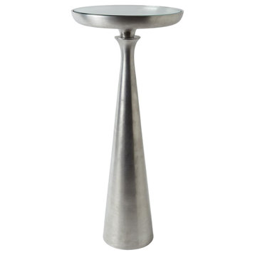 Round Tapered Metal Accent Table Pedestal Modern Spun Satin Nickel Brass Gold, Satin Nickel, Large