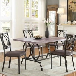 5469-60 CHAMA 5PCS MODERN METAL DINING TABLE SET CHAIRS FAUX WOOD TOP - Dining Sets