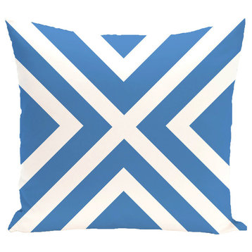 "x" Marks The Spot Stripes Print Outdoor Pillow, Azure, 18"x18"