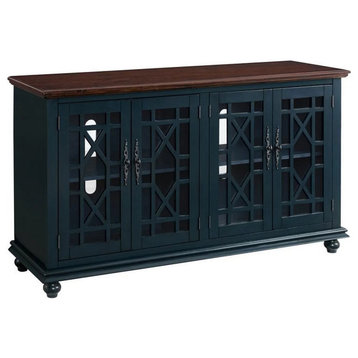 Classic TV Stand/Sideboard, Glass Panel Doors With Trellis Pattern, Blue/Coffee