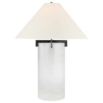 Brooks Table Lamp in Crystal and Aged Iron with Linen Shade