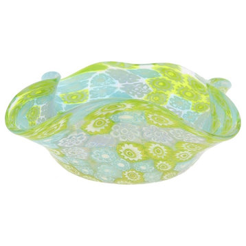 GlassOfVenice Murano Glass Millefiori Decorative Bowl - Aqua Green