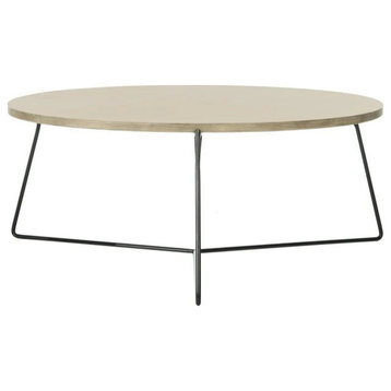 Contemporary Coffee Table, Y-Shaped Metal Base With Round Top, Light Gray