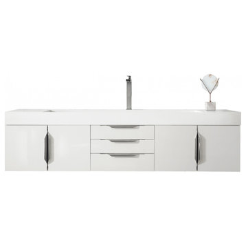 72 Inch Glossy White Floating Bathroom Vanity, Single, Glossy White Top, Outlets