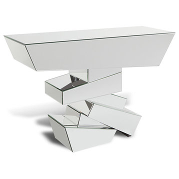 Modern Naxos Console Table Mirrored Glass Finish Sharp Geometric Design